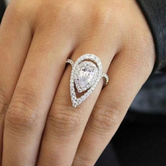 New Silver Double Water Drop Ring - Picture 2 of 4